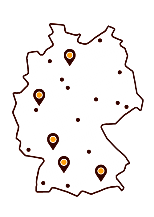 Deutschlandkarte mit Aryzta Logistikstandorten